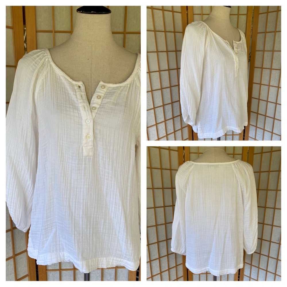 Loft Off White 1/4 Button Up Blouse SZ M